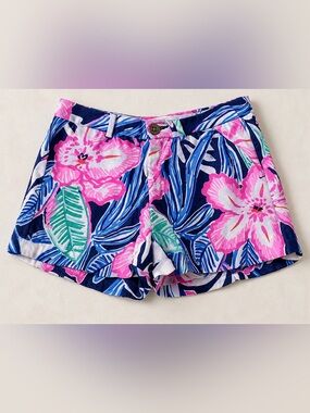 Lilly Pulitzer Callahan Knit Shorts Size 0 Blue Pink Tropical Floral